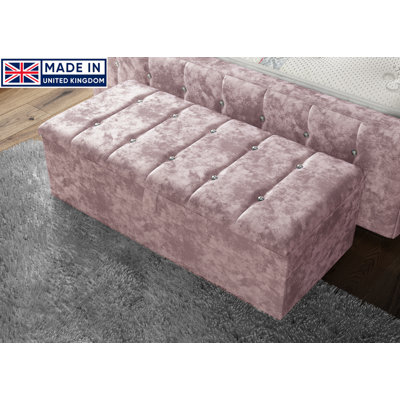 Akyiah 102 cm W Velvet and Foam Padding Tufted Rectangle Striped Ottoman with Storage