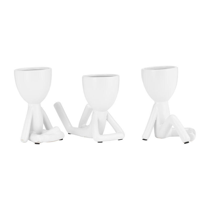Figurine abstraite en céramique, ensemble de 3, Blanc