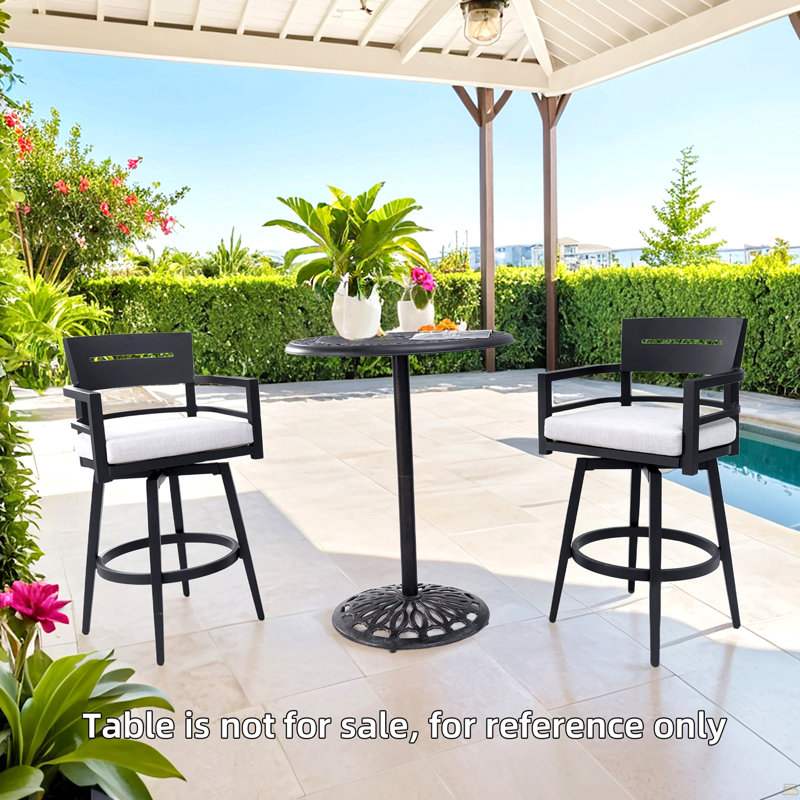 Chaises de bar pivotantes d'extérieur 2 pièces - Structure en aluminium avec braise noire, pivotant à 360 °, Beige