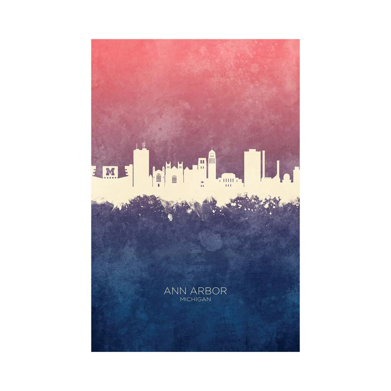 Ann Arbor Michigan Skyline Blue Rose by Michael Tompsett - 1 Piece Wrapped Canvas Wall Art, 20.32 cm H x 30.48 cm W