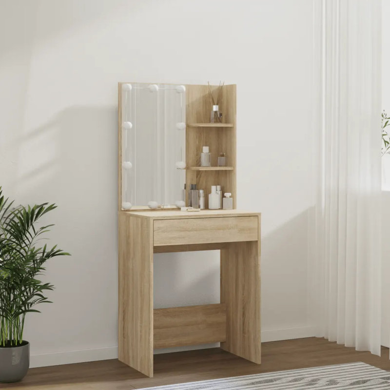 Joslyne Dressing Table with Mirror, Sonoma Oak