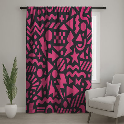 Pink Geometric Shapes Window Curtains, Geometric Sheer & Blockout Curtains - 1 Panel