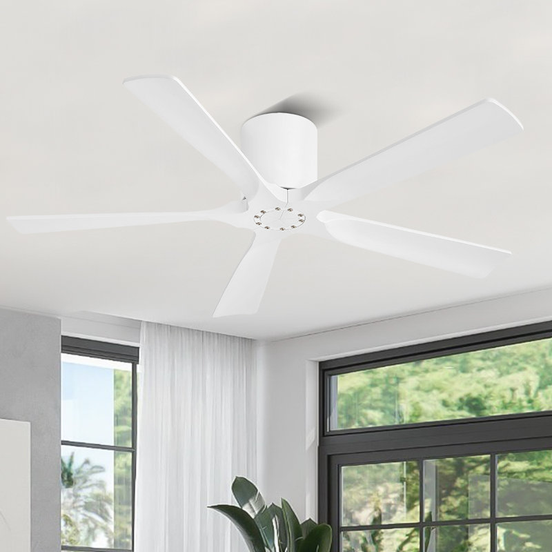 52 po Ventilateur de plafond encastré à 5 pales en bois massif sans lumière, White