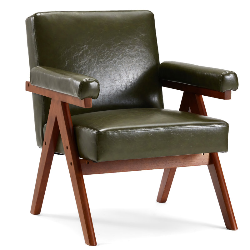 25.4" Wide Leather Accent Chair Upholstered Armchair With Solid Wood Frame