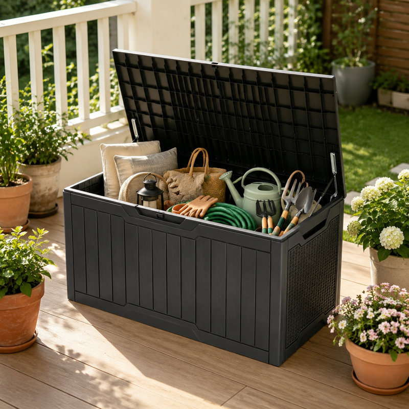 Quartey 100 Gallons Water Resistant Resin Lockable Deck Box, Dark Gray
