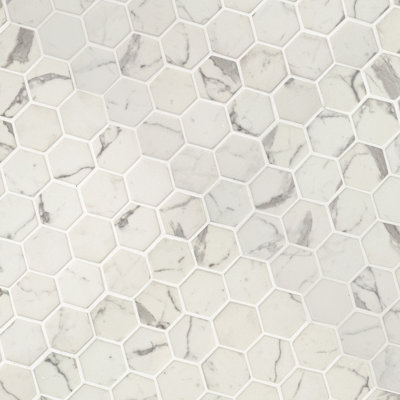 Montessa Petra Velora Hexagon 12 in. x 13 in. Glossy Glass Mosaic Floor and Wall Tile
