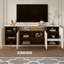 Meuble télé moderne blanc crème avec panneaux en roseaux et rangement ouvert combiné-133655379
