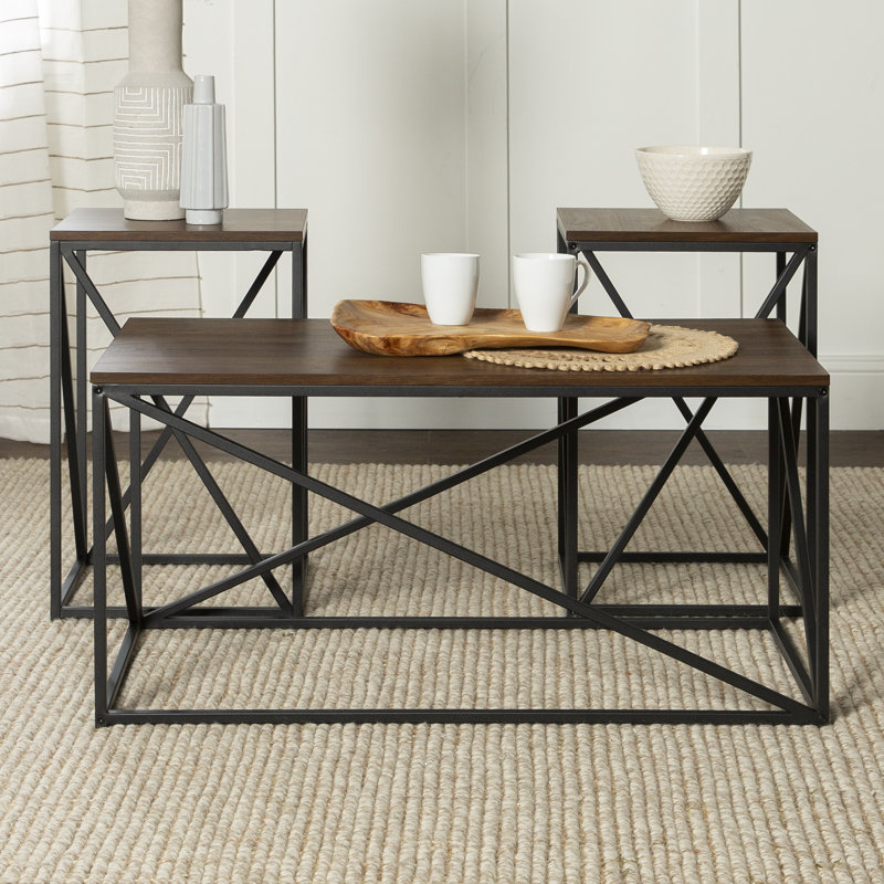 Ensemble de tables géométriques 3 pièces, Noyer foncé