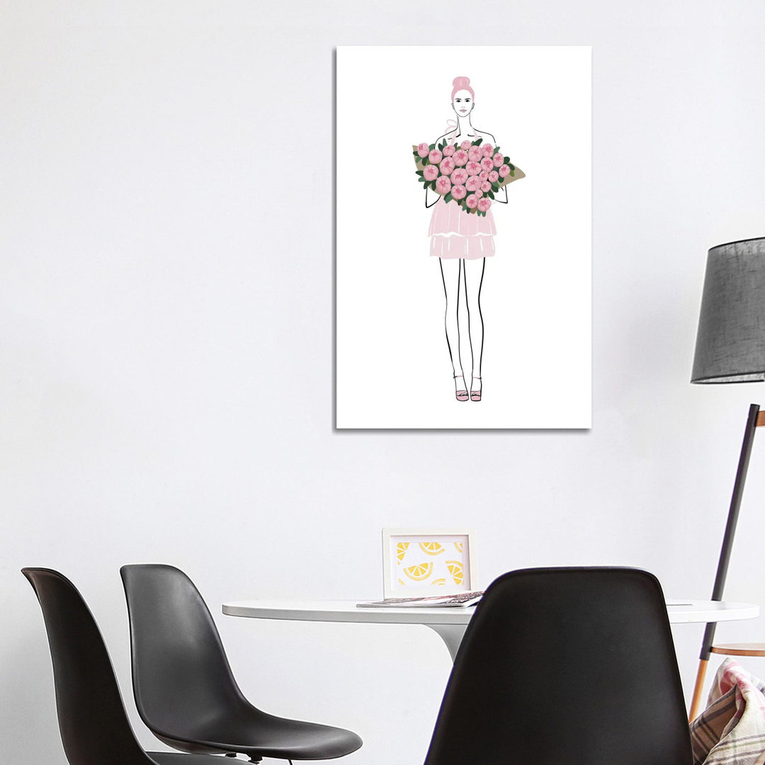 Rosa Pfingstrose Mädchen Mode Illustration von Blursbyai - Galerie-verpackt Leinwand Giclée