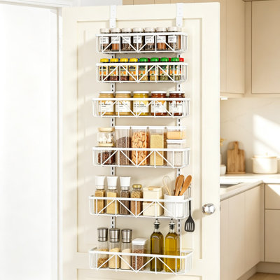 Organisateur de garde-manger réglable à suspendre à la porte, étagère de rangement métallique à six niveaux pour placard de cuisine, étagère à épices suspendue à hauteur personnalisable, fixation murale et installation facile