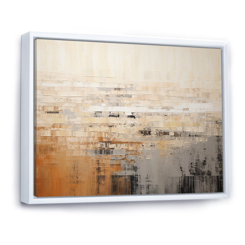 «Darkness Sunrise On Beige Fusion», art mural abstrait, salon, Cadre flottant blanc, H 12 po x l 20 po x P 1 po