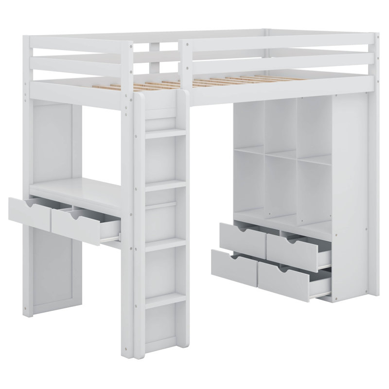 Lit mezzanine simple avec tiroirs Jaquaylin, Blanc