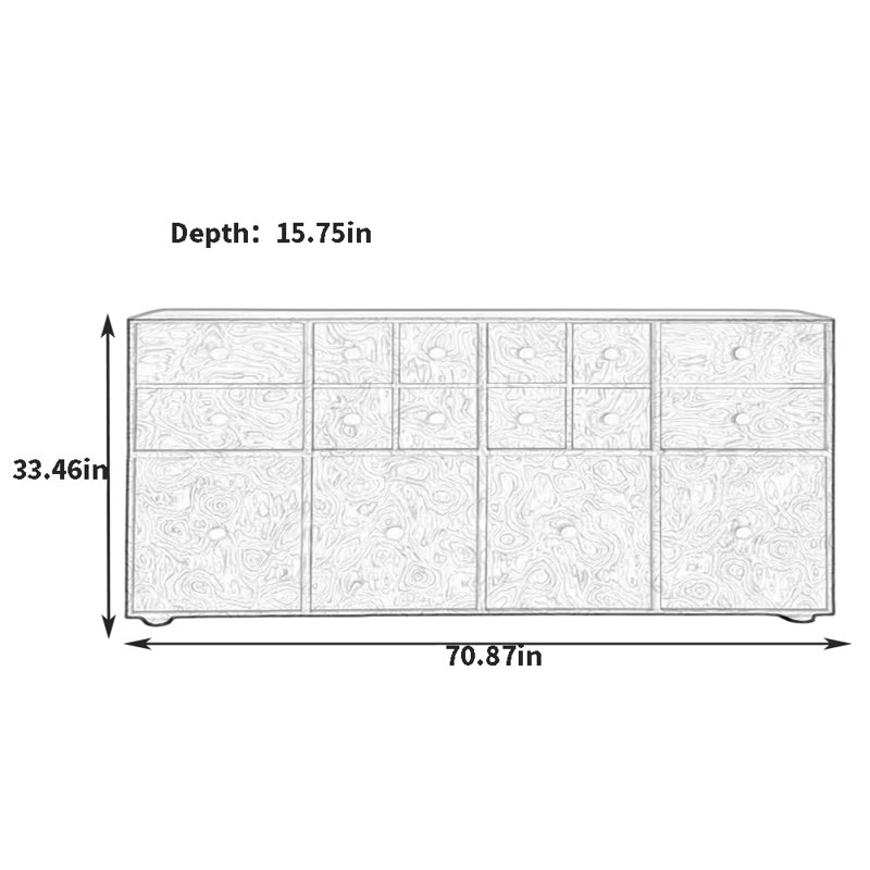 Buffet à tiroirs rétro, H 33,46 po x l 70,87 po x P 15,75 po