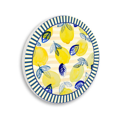 Plaque murale amusante avec citrons et feuilles avec rayures, design par Lanie Loreth