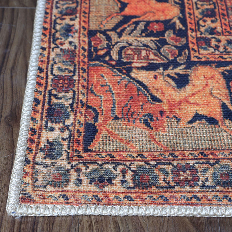 Tapis oriental bleu / orange tissé à la machine, Tapis de couloir 8 pi x 8 pi