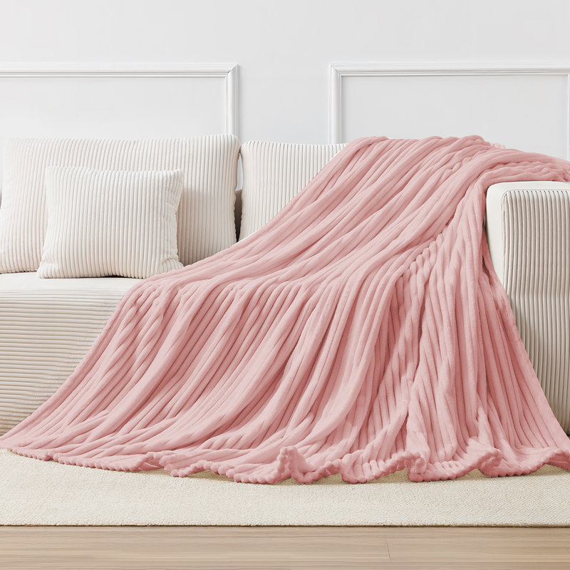 Jeté en flanelle à franges, Très grand, Rose