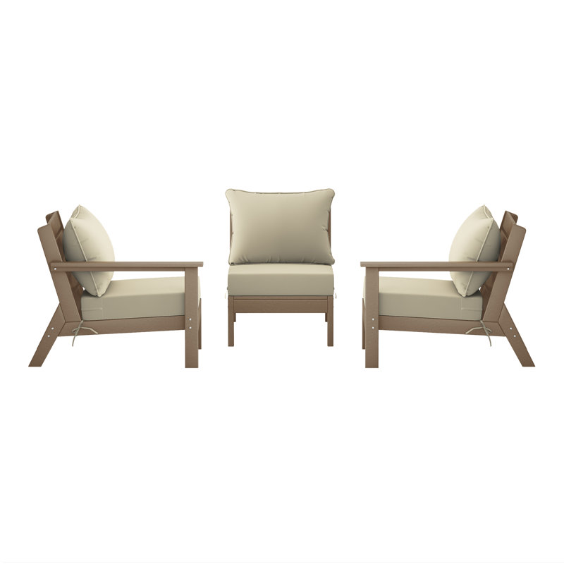 3-Piece Deep Seating Set With Cushions, Beige, Light Brown