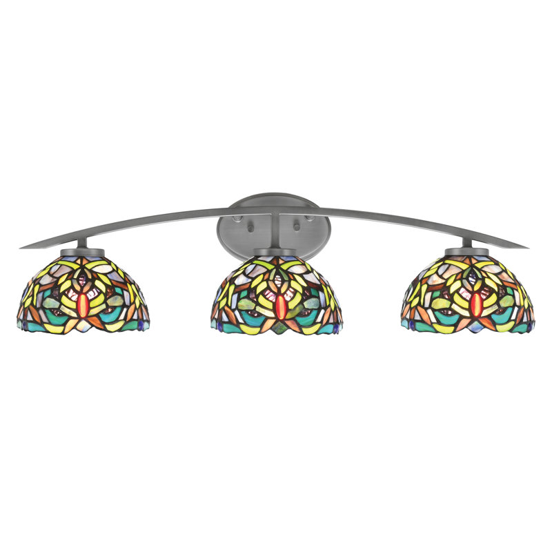 Barre d'éclairage de salle de bain 3 lumières avec verre kaléidoscope 7 po, Argent argent