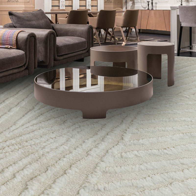 Wool Abstract Area Rug in Ivory, Rectangle 9' x 12'