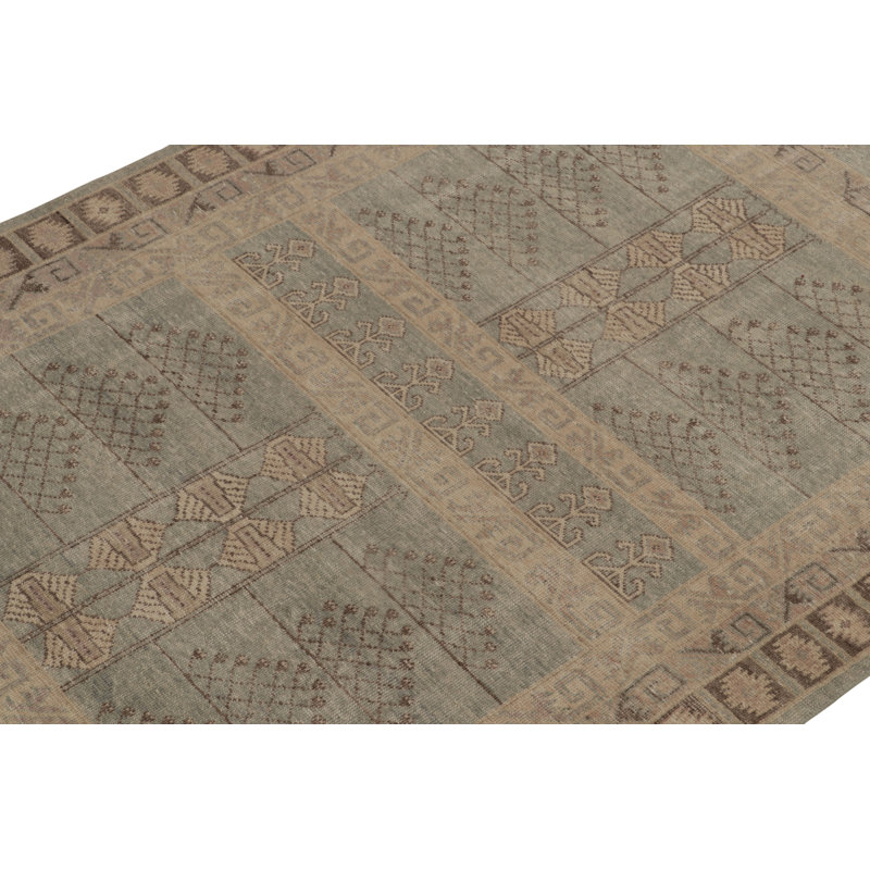 Distressed Homage Hand Knotted Wool Geometric Area Rug, Rectangle 10' x 14'