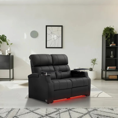 Sofa Power Reclining Electricity Sofa Power Recliner Loveseat Chair Top Grain Leather Movie Chair Gaming Seat With USB Charging Tray Table Cup Holders by Orren Ellis