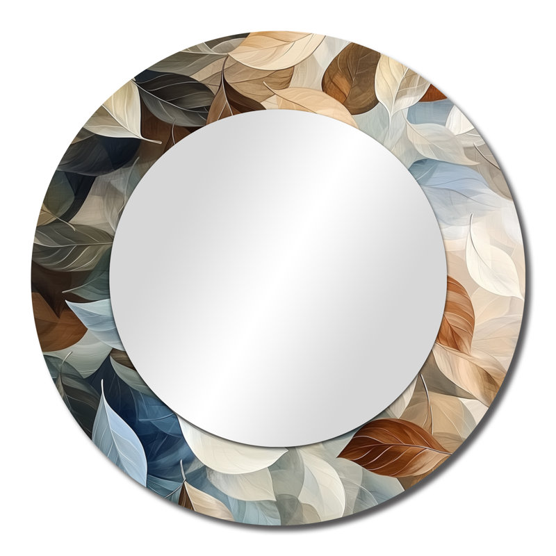Feuilles d'amande soufflées au vent I - miroir décoratif floral imprimé sur métal, 23 po x 23 po