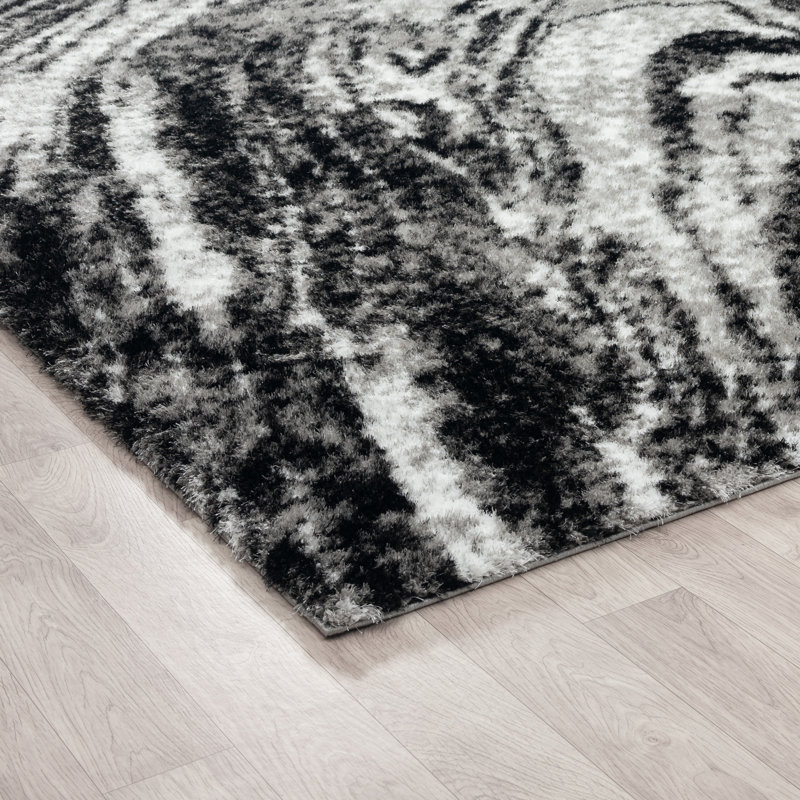 Abstract Area Rug in Black, Rectangle 2' x 3'