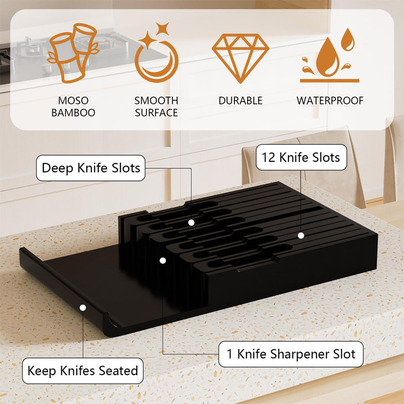 Bamboo In-Drawer Knife Block, Black