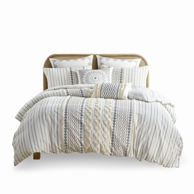 Full/Queen 100% Cotton Printed Duvet Cover With Chenille - Inspired, Corner Ties, Cheerful Bedding Pleasant