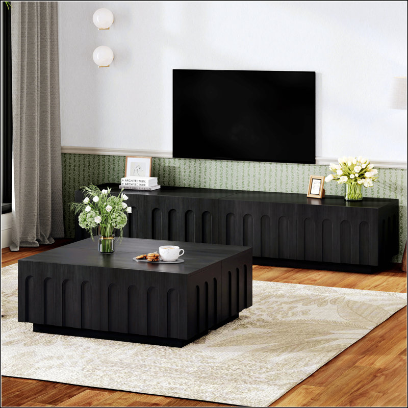 Elegant TV Stand & Coffee Table Set Of 2, Black
