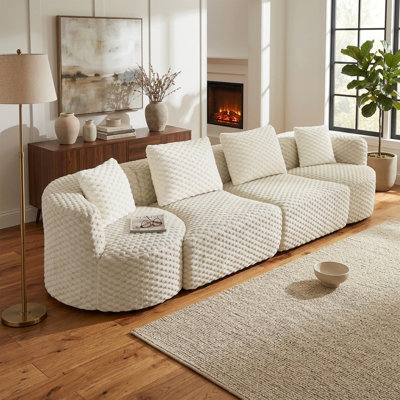 138" Modern Modular Soft Plush Free Combination Sectional Sofa with Bubble Velvet Upholstery