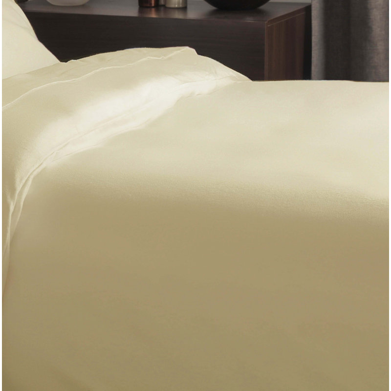 Plain Dye Brushed Cotton Flannelette Solid Colour Duvet Cover, Lemon, Super King Duvet Cover
