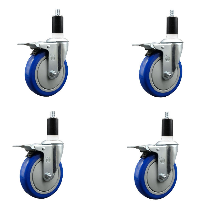 Ensemble de roulettes extensibles à tige pivotante en poly de 5 pouces 1-3 / 8 pouces, Rouge