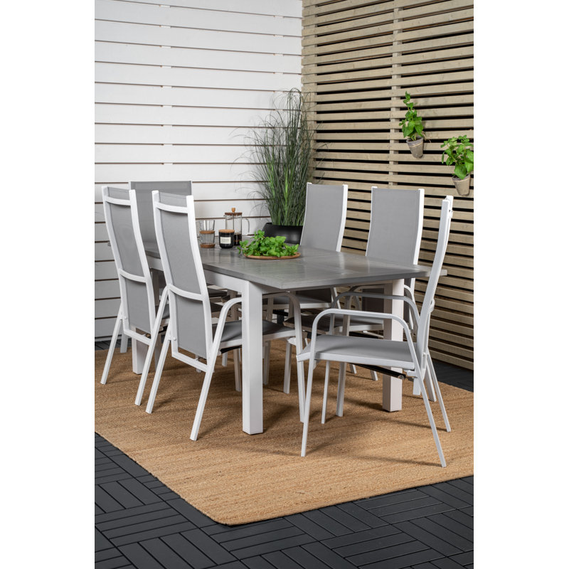 Jayesh 6 - Person Patio Dining Set Extendable Rectangular Table, 75cm H x 152cm W x 90cm L, White/Taupe