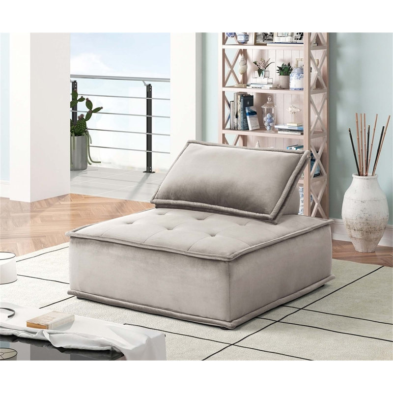 40 Inch Wide Light Gray Velvet Armless Lounge Chair Set, Comfortable And Stylish For Modern Living Spaces, Light Gray, 2