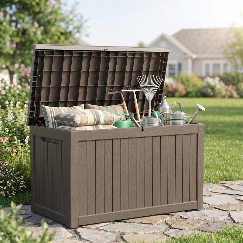 Solution de rangement multifonctionnelle en résine 280 gallons pour l'extérieur, Brun