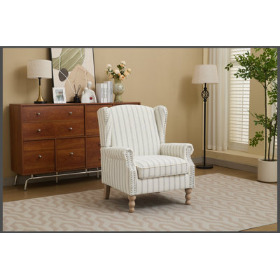 Modern Accent Chair with Retro Wood Legs, Comfy Upholstered Armchair, Floral Design Single Sofa Chair for Living Room Bedroom Office - Stripe