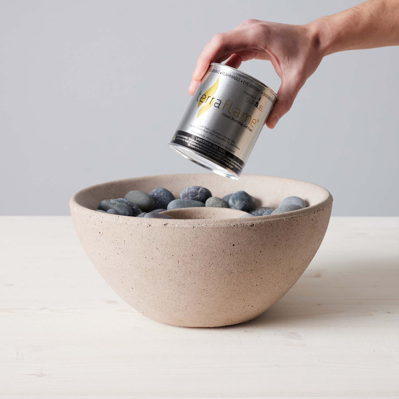 Beige Concrete Tabletop Fire Bowl with Gel Fuel