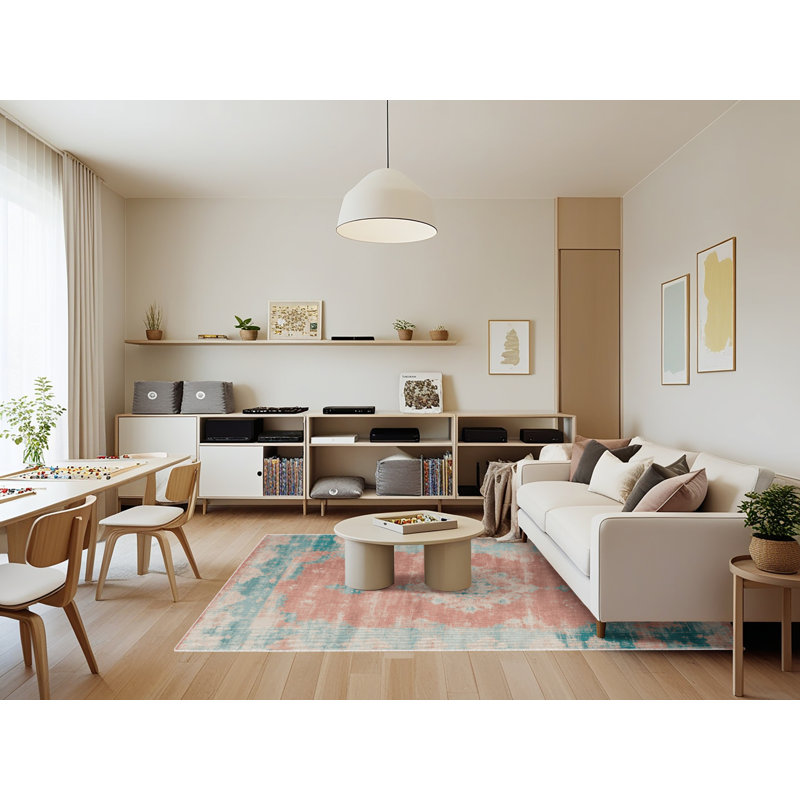 Tapis beige surteint lavable à la machine, Rectangle 7 pi x 9 pi