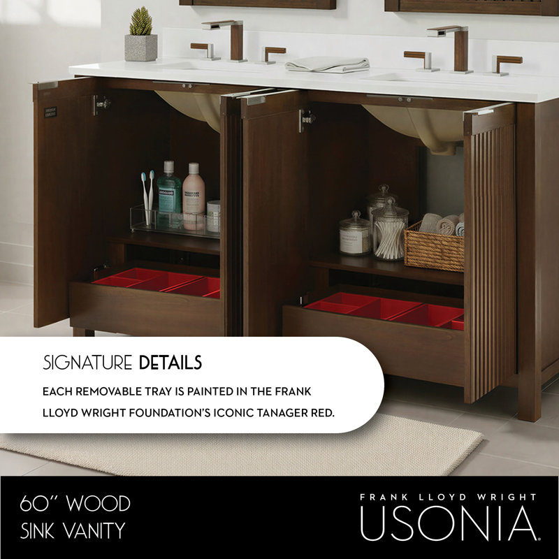 Through Lines 60" Double Bathroom Vanity, Brown