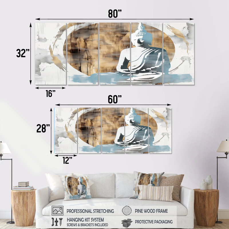 Thaswin - Bouddhisme, ensemble de reproduction d'art mural, H 32 po x l 80 po