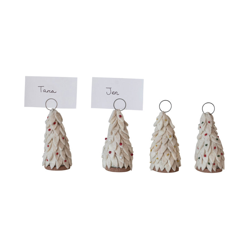 Handmade Felt Wool Christmas Tree Place Card/Photo Holders With Base And Paper Cards
