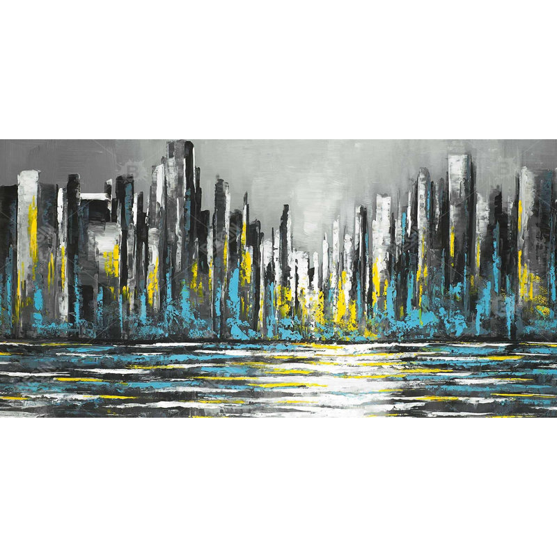 Abstract blue skyline - 15.75"x31.50" Desk mat