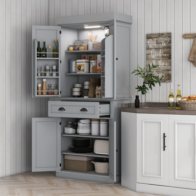 71" Kitchen Pantry Cabinet With Motion Sensor Light, Tall Storage Cabinet With 6 Door Shelves, A Drawer & 4 Adjustable Shelves, For Living Room, Dining Room