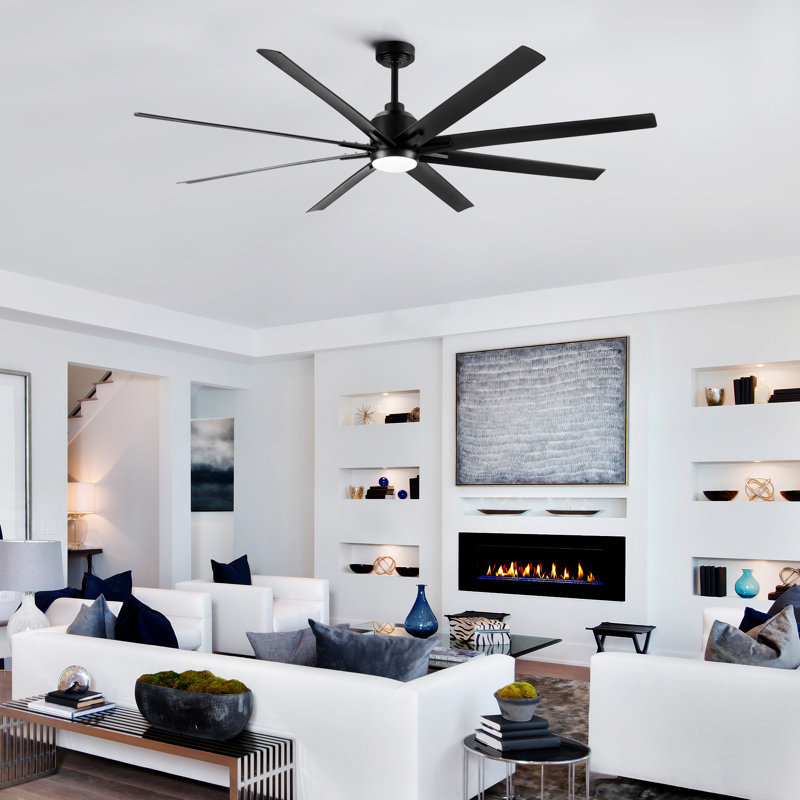 72'' Indoor Smart Black Ceiling Fan With LED Light And App Remote Control