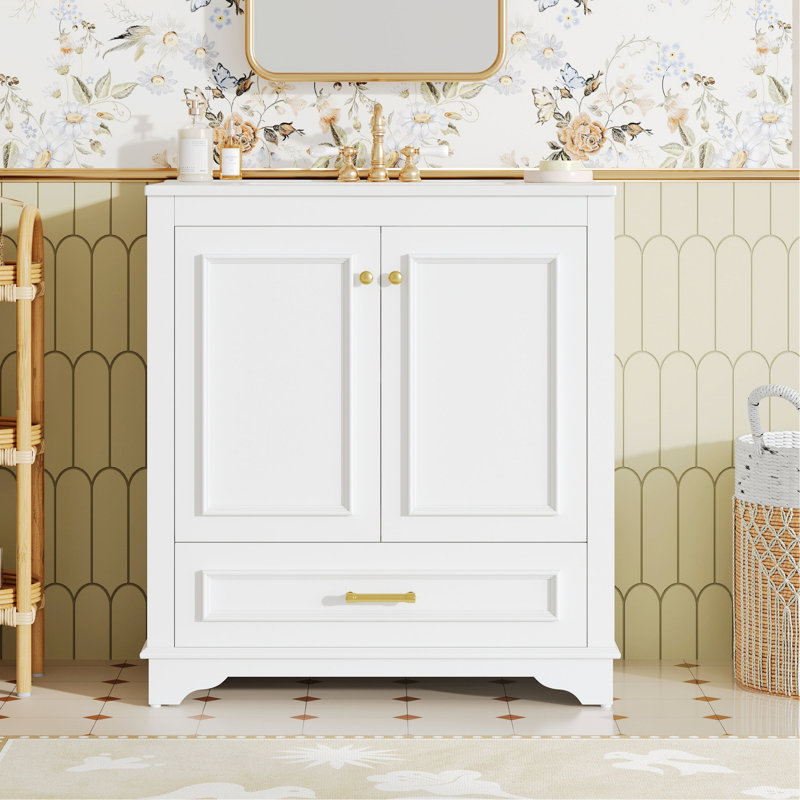 Meuble-lavabo de salle de bain avec lavabo en céramique et portes à fermeture douce