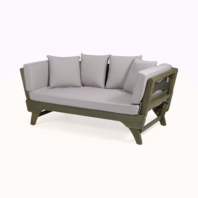 Expandable Daybed With Cushions,Outdoor Couch Patio Couch With Adjustable Armrests,Outdoor Convertible Sofa With Removable Cushions&Pillows For Patio, Porch, Poolside