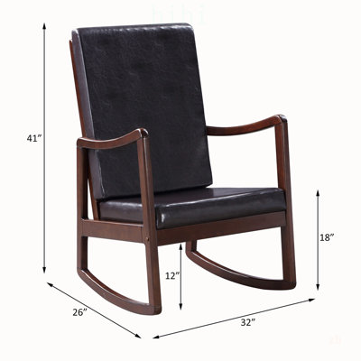 Chaise berçante en cuir synthétique brun foncé Raina avec finition espresso pour plus de confort et de style