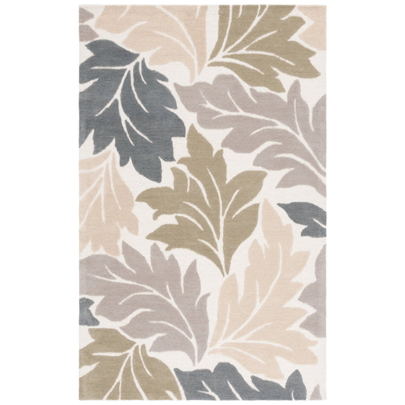 Handmade Tufted Floral Wool Rug in Beige and Gray, 4' x 6'