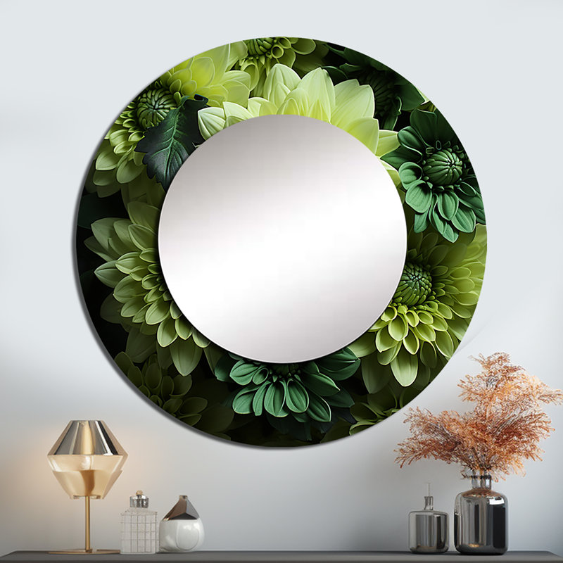 Seena Mums Fragrant Elegance I - Mums Decorative Mirror, Traditional Round Wall Mirror, Printed Metal Art, 23" x 23"